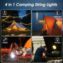 2Pack Camping String Lights 4-in-1 Quick Storage Camp Light 8Mode 32.8FT Hanging Tent Lights Rechargeable Camp Lamp As Camping Essentials Gear Waterproof LED Lantern for Hiking Travel Patio Party - Blanco - Ver 3