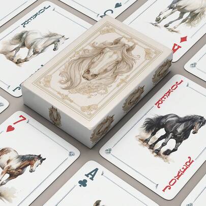 YFOPEN Bộ bài hình ngựa đang phi, bộ bài sưu tầm độc đáo, bộ bài poker chủ đề ngựa, mỗi lá bài có họa tiết riêng biệt, chất liệu bền, thích hợp cho các bữa tiệc theo chủ đề, dạ hội hóa trang, sưu tập bài, trò chơi trên bàn, thẻ quà tặng.