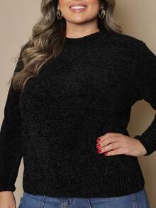 Plus Size Women's Knitted Sweater Long Sleeve Round Neck Casual Reverse FL-Sd2064 - 黑色 - 查看 2