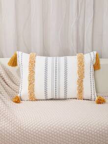 1pc Cotton Velvet Embroidered Sofa/Bedroom Decorative Throw Pillow Cover, Grey Base With Orange - Orange - View 16