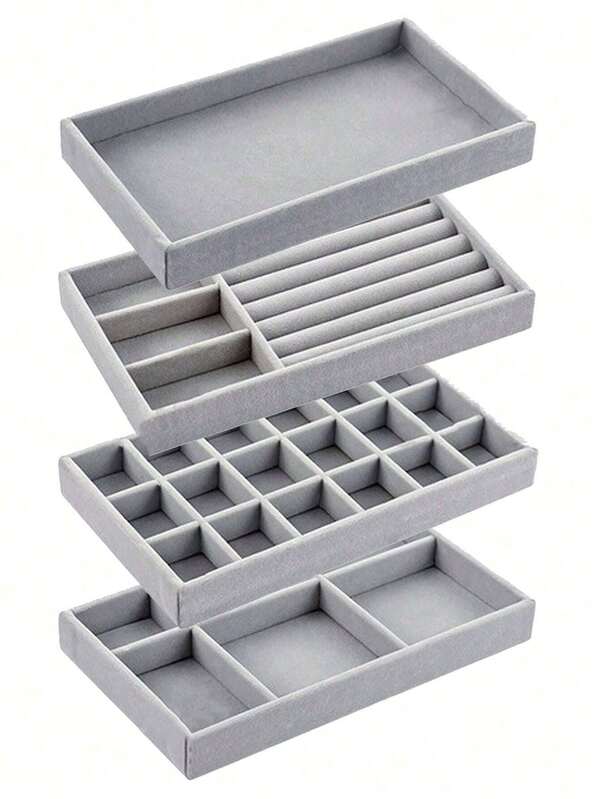 4-Piece Set/1 Jewelry Tray Jewelry Storage Tray Jewelry Display Tray Stackable Drawer Jewelry Organizer Multi-Functional Jewelry And Accessory Display And Storage Box Velvet Jewelry Tray Grid Jewelry Tray Jewelry Box, Jewelry Organizer Jewelry Storage Box Drawer Organizer Suitable For Earrings, Necklaces, Bracelets, Rings, Multiple Sizes Jewelry Organizer