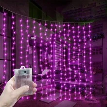 Luzes de fada cintilantes, decoração para pátio, 8 modos de iluminação para cortina de quarto e sala de estar, luzes decorativas para festas de casamento, iluminação decorativa para feriados, decoração interna e externa, decoração para festas de aniversário, decoração para camping e quintal, decoração de guirlanda de fadas, luzes de cortina com caixa de bateria, 4 opções de cores de luz, decoração para feriados, decoração para o Dia dos Namorados, decoração para criar atmosfera romântica no quarto, decoração para jardim, luzes decorativas para Natal e Halloween. - cortina de luz com caixa de bateria - Ver 14