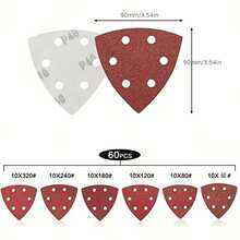 60pcs Triangle Sanding Pads, 6-Hole Sandpaper 60/80/120/180/240/320 Grit, Suitable For Triangle Sander/Multi-Function Sander - Multicolor - View 6