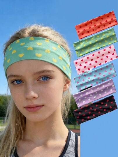 1 chiếc băng đô co giãn in hình trái tim kiểu Âu và Mỹ, phụ kiện tóc thời trang đa năng cho sinh hoạt hàng ngày, thể thao, yoga, mùa hè, kỳ nghỉ, du lịch.