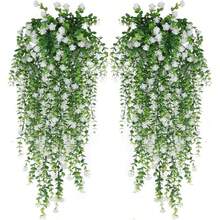 Artificial Hanging Flowers, 4pcs Fake Eucalyptus Vine Faux Flower Greenery Garland Plastic Plants For Indoor Outdoor Wall Garden Wedding Home Party Decor - 綠色 - 查看 1