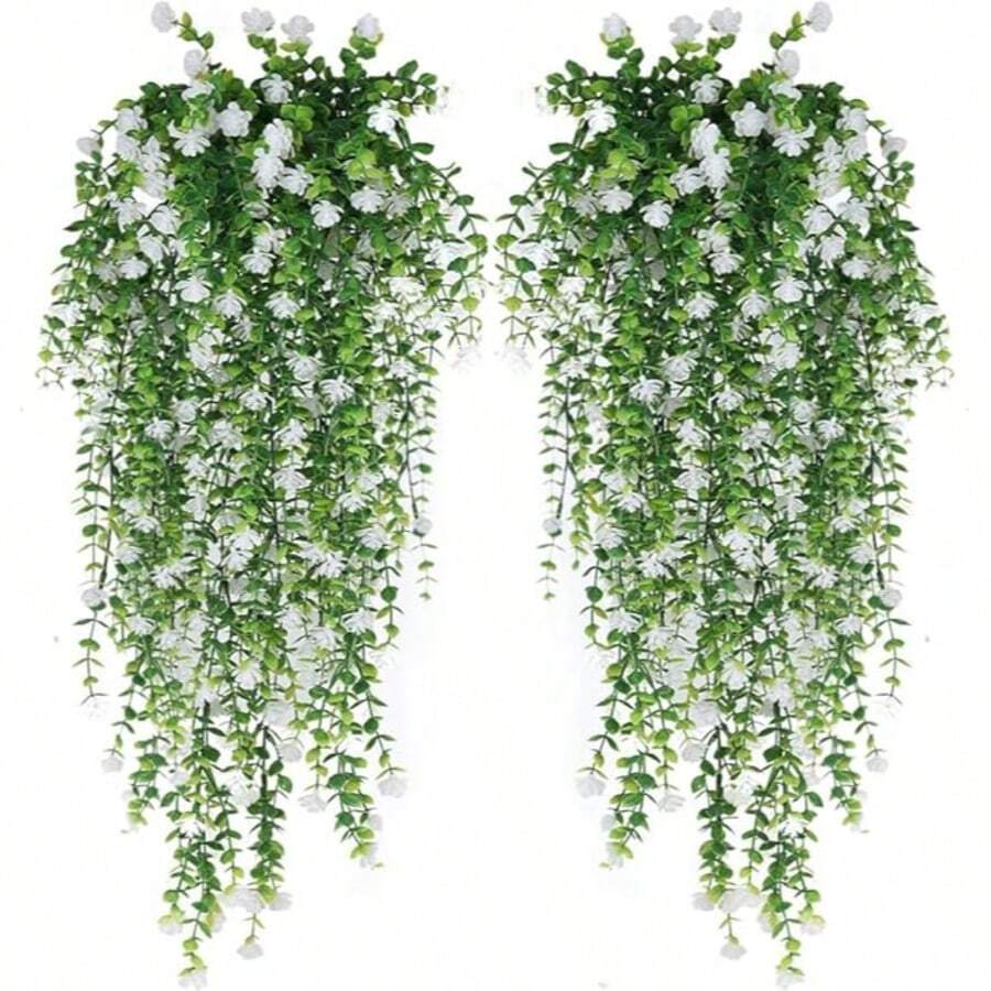 Artificial Hanging Flowers, 4pcs Fake Eucalyptus Vine Faux Flower Greenery Garland Plastic Plants For Indoor Outdoor Wall Garden Wedding Home Party Decor - 綠色 - 查看 1
