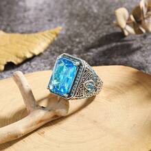 1pc European And American Literary Retro Carved Flower Men's Dating Ring - Red - View 6