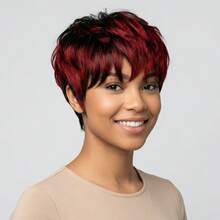 Summer Style Short Pixie Cut Wig Burgundy Red Afro Short Curly Black Wigs Side Part Curly Bangs Synthetic No Glue Brown Wigs Natural Looking Cosplay Hair Wig Short Burgundy Curly Wigs Wine Red Pixie Cut Wigs With Side Bangs Easy To Wear - 435-4 - 查看 1
