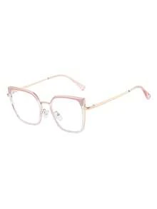 1 Pair Women's Multi-Color Cat Eye PC Frame Metal Hoop Fashionable Contrast Color Personalized Non-Prescription Glasses - Multicolor - View 2