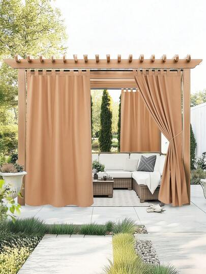 1pc Outdoor Curtain With Hook And Loop, Oxford Cloth Material, No Drilling Required, Removable, Suitable For Balcony, Patio, Window