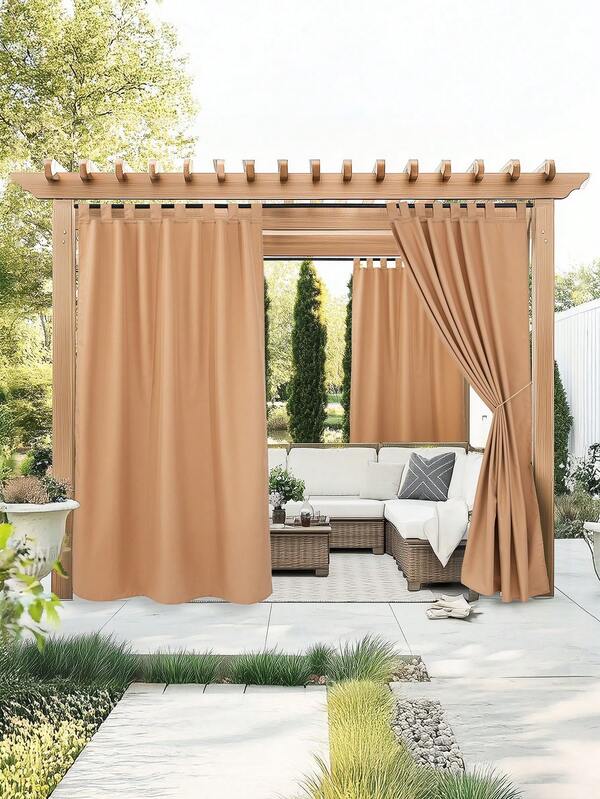 1pc Outdoor Curtain With Hook And Loop, Oxford Cloth Material, No Drilling Required, Removable, Suitable For Balcony, Patio, Window