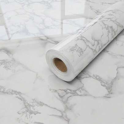 1 Roll White Marble Wallpaper, Glossy PVC Contact Paper, Waterproof Removable Self-Adhesive PVC Wallpaper, Peel And Stick Wallpaper, Suitable For Kitchen, Bedroom, Living Room, Countertop, Furniture Decoration And Renovation