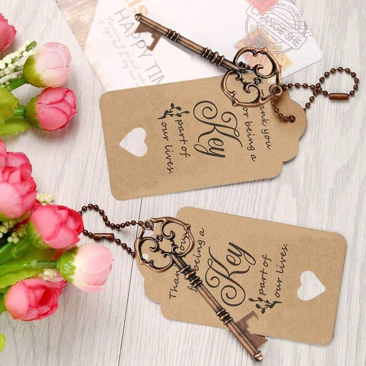 1 Set/10 Sets Vintage Key Bottle Opener For Wedding, Including Bottle Opener, Thank You Tag Card, Chain, Perfect Wedding Gift, Suitable For Wedding, Bridal Shower, Birthday Party, Decor, Kitchen And Bar Supplies - Key Bottle Opener - View 7