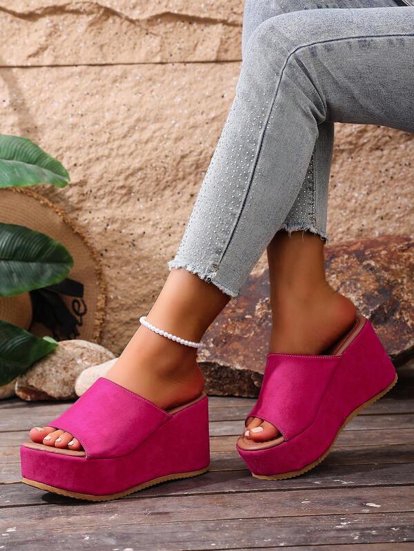 2025 Latest Fashion Women's Shoes, Colorful Striped Round Toe Platform Wedge Sandals, High Slip-On Suitable For Home & Outdoor Wear, Elegant Personalized Party Date Increased Height Comfortable Stable Sandals