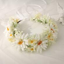 Băng đô cài tóc kiểu Bohemian với vòng hoa trắng, phụ kiện cưới cho cô dâu. - trắng - Xem 2