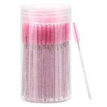 100 Pcs Disposable Mascara Wands, Crystal Eyebrow Spoolies Brush For Eyelash Extensions, Black Lash Brushes With Container,Eyebrow Brush,Eyeshadow Brush,Spoolie,Spoolie Brush,Giveaways - 粉色 - 查看 2