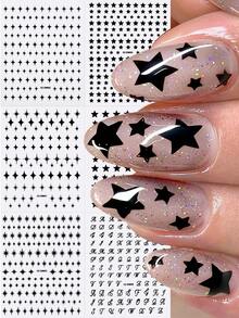 6pcs Black Star Nail Art Stickers Set - 3D Self-Adhesive Mixed Starburst, Alphabet & Star Nail Decals Gifts For Women Girls - 6sheets,Y2K Gothic Punk Style, Waterproof Nail Decoration For Acrylic Nails, DIY Manicure Accessories For Nail Salon & Home Use - Multicolor - View 5