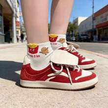 8双/4双装 女士可爱卡通汉堡、薯条、披萨图案趣味柔软透气吸湿休闲运动袜 - 彩色 - 查看 2