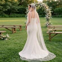 1pc Handmade Beaded Faux Pearl Bridal Veil With Trailing, Wedding Ceremony Accessory - Multicolor - View 13