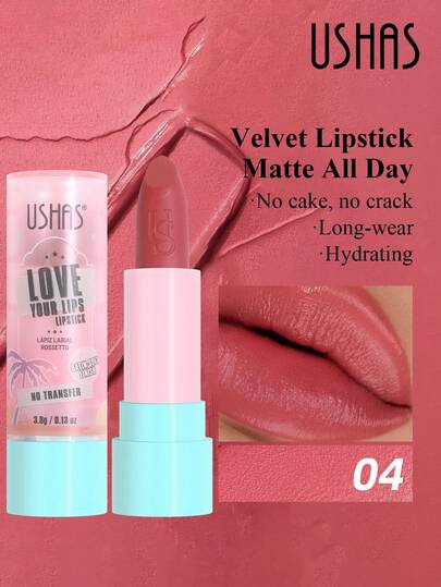  USHAS哑光唇膏，持久保湿，防水不粘腻，多用途唇颊两用，丝绒质地，红色、粉色、裸色等丰富色调，打造全天候精致妆容