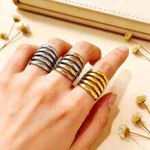 1 chiếc nhẫn thép không gỉ mạ vàng 18K kiểu dáng tối giản thanh lịch 5 đường kẻ, bền, chống nước và chống phai màu, phù hợp để đeo hàng ngày, đi du lịch và đi biển. - Nhẫn nữ năm đường kẻ - Xem 7