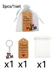 30个/15个/3个“我爱妈妈”钥匙扣礼盒套装 - 包括5个/1个钥匙扣、5张/1张“谢谢”卡片和5个/1个缎面袋。此套装包含“妈妈”字母钥匙扣，非常适合家庭聚会、母亲生日派对、母亲节礼物和宾客回礼。 - 均碼 - 查看 7
