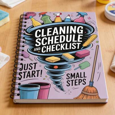 1本清洁计划和清单螺旋笔记本。“立即开始！从小事做起”励志设计。每日/每周/每月/每年清洁和整理清单。适合多动症患者、清洁工和忙碌人士的家务整理工具。居家整理和多动症康复的理想礼物。