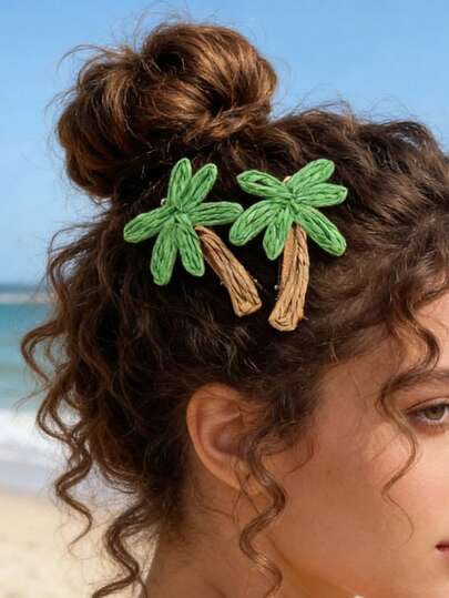 Handmade Grass Coconut Tree Hairpin - Bohemian Vacation Style. Raffia Art Hair Clip, Hawaiian Style. Summer Beach Vacation, Coconut Palm And Straw Braided Hair Clip, Side-Swept Bangs Updo Hair Maker, Suitable For Women'S Daily Wear, Vacations, And Gatherings. Unique Small Gifts Suitable For Any Occasion, Ideal Birthday And Anniversary Gifts, Party Gifts, Valentine'S Day Gifts, Bridesmaid Gifts, Gifts For Him/Her