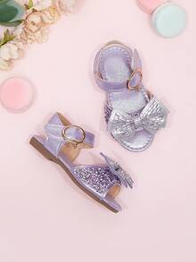 2026 New Girls Sandals, Children Princess Shoes With Rhinestone Bow, Little Girl Student Beach Shoes, Summer - Purple - View 2