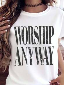 Women's Casual Wear T Shirt,Printed"You Must Worship No Matter What"Pattern,Suitable For Daily Wear And Religious Activities,220Gram - White - View 2