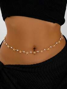 1 chiếc dây đeo eo hình sao biển nhân tạo phong cách Bohemian, dây đeo eo đính ngọc trai giả, trang sức cơ thể bằng kim loại gợi cảm, thích hợp cho phụ nữ đi biển, du lịch. - Nhiều màu - Xem 6