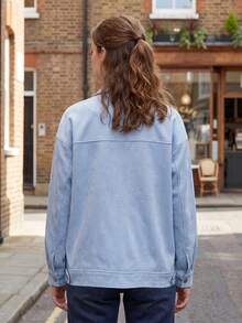 Womens Fall Spring Jacket Casual Loose Fit Stylish Solid Color Zip Up Collared Long Sleeve Coat - Blue - View 6