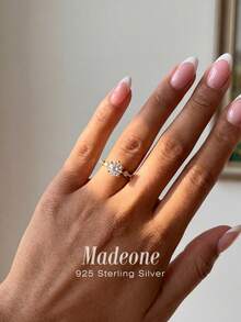 MADEONE 1 chiếc nhẫn bạc 925 cao cấp, đính đá Zirconia đơn với sáu chấu giữ đá, thiết kế tối giản thanh lịch, phù hợp cho nữ giới đeo hàng ngày, dự tiệc và các dịp khác, chất lượng cao, món quà trang sức tinh tế. - Vàng - Xem 3