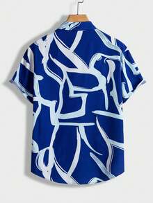 Abstract Ocean Waves And Soaring Bird Lines Symbolize Freedom And Vibrant Summer Energy 3D Printed Casual Short Sleeve Mens Shirt Beach Style Button Up Top - 白色 - 查看 2