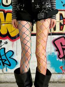 Quần tất lưới cầu vồng co giãn cao, quần tất lưới thời trang E-Girl phong cách alternative. - Nhiều màu - Xem 8