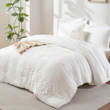 Queen Comforter Set White Seersucker 7 Pieces Bed in a Bag Queen Comforter Set with Sheets Luxury Soft Bedding Set with Down Alternative Comforter Sheets Pillowcases and Shams for All Seasons - Blanco - Ver 2