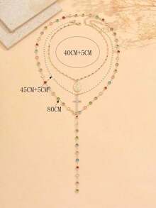 1pc Fashionable Elegant Virgin Mary Embossed Y-Shape Long Necklace, Vintage Religious Cross Pendant Sweater Chain For Women, Suitable For Daily Wear And Gatherings - Gold - 查看 7