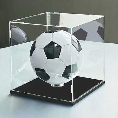 1pc Acrylic Display Case With Black Base, Dustproof Transparent Box For Displaying Sports Memorabilia Like Basketball, Soccer, Football, Golf, Tennis, With Vertical Stand For Signed Ball Collection And Display