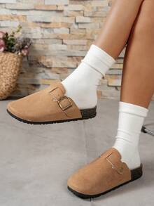 女士春夏休闲拖鞋，时尚闭趾家居鞋，度假必备 - 卡其色 - 查看 2