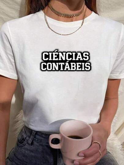 Babylook Blusa Feminina Estampada CIÉNCIAS CONTÁBEIS P&B 100% Algodão Faculdade profissão escola