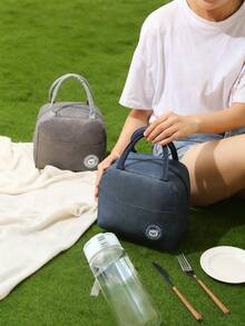 1pc Bear Pattern Insulated Lunch Bag, Thermal Lunch Box Tote - Navy Blue - View 3