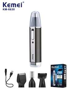 Kemei KM-6630 热销电动剃须刀，4 合 1 耳/眉/鼻毛修剪器套装，可充电男士多功能胡须修剪器，面部脱毛套装（1 件装） - 黑色 - 查看 11