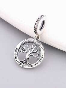 HuooNew 1 mặt dây chuyền hình cây sự sống bằng bạc sterling 925, mặt dây chuyền tròn khắc hình cây gia phả, quà tặng trang sức tự làm dành cho cả nam và nữ. - Bạc - Xem 4