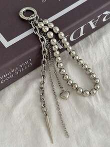 Elegant Metal Faux Pearl Beaded Keychain Heart Shape Tassel Decoration Pendant Jewelry Bead Bag Chain Gifts Phone Accessories Gifts For Women Personalised Gifts Funny Gifts Gifts For Men Men Gifts Gifts For Boyfriend Phone Charm ZI83 - 銀色 - 查看 1