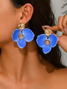 一对优雅的波西米亚海滩度假风仿真兰花、桃花、牡丹、绿石斛蜡染花卉吊坠耳环，适合女士参加派对、节日、婚礼、摄影等场合，可作为珠宝礼物。由于是手工制作，花瓣的颜色和尺寸可能略有差异。 - 彩色 - 查看 1