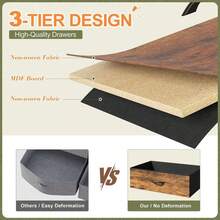 Cómoda de Tela Resistente de 52.2 de Altura con Tapa de Madera y Estructura de Metal, Almacenamiento de Ropa Multiusos y de Gran Capacidad para Dormitorio, Blanca - Óxido marrón - Ver 5