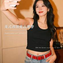 女士Y2K星形铆钉红色皮革腰带 - 朋克铆钉可调节腰带，适合搭配牛仔裤 - 紅色 - 查看 5