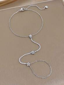 1pc Luxury Elegant Star-Shaped Zirconia Bead Finger Chain Bracelet, Women's Stainless Steel Gold-Plated Jewelry, Suitable For Daily Wear, Party, Valentine's Day Gift - Multicolor 3 - View 10