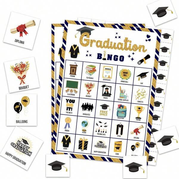 Class Of 2026 Graduation Bingo Game Set, Graduation Party Interactive Cards, Paper Printed Game Props, For 2026 Graduation Gathering Ceremony Events, Multi-Player Party Tabletop Games, Party Decorations Entertainment Supplies