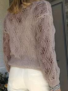 休闲镂空套头针织衫，长袖针织上衣，女士度假必备 - 杏色 - 查看 4